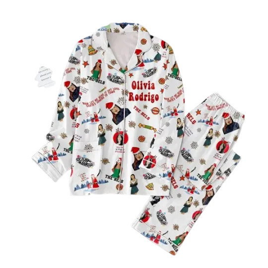 Olivia Rodrigo How Let Hear It Put Loud Santa Coming To Town Pajamas Set