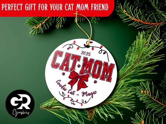 Discover Cat Mom Ceramic Ornament, Personalized Pet Decoration, Holiday Gift, Unique Home Decor, 2025 Keepsake, Cat Lover Gift