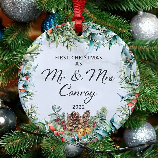 Couples First Christmas as Mr and Mrs (Ceramic Ornament)