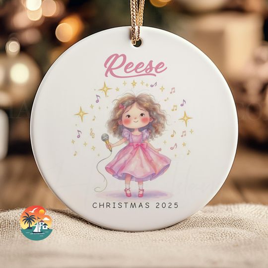 Discover Personalized Girl Singer Ornament 2025 Custom Name Christmas Gift Matte Ceramic Keepsake