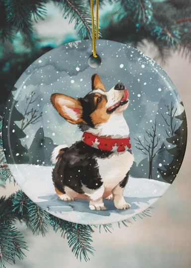 Discover Tricolor Corgi Christmas Ornament: Ceramic Holiday Decoration for Dog Mom, Groomer, and Dog Lovers.