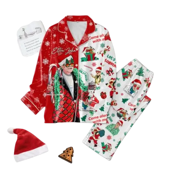 Elton John Come Along With Me Christmas Pajamas Set for Adults