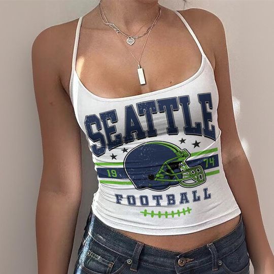 Seattle Crop Tank Top, Cute Cropped Athletic Tank, Trendy Game Day Sleeveless Shirt