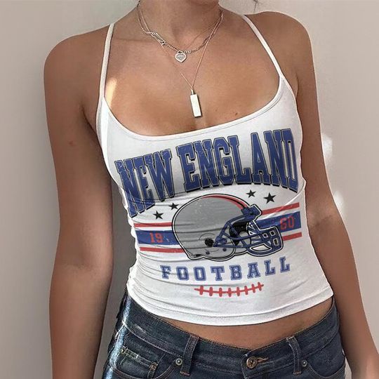 New England Crop Tank Top, Cute Cropped Athletic Tank, Trendy Game Day Sleeveless Shirt