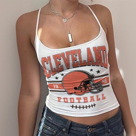 Cleveland Crop Tank Top, Cute Cropped Athletic Tank, Trendy Game Day Sleeveless Shirt