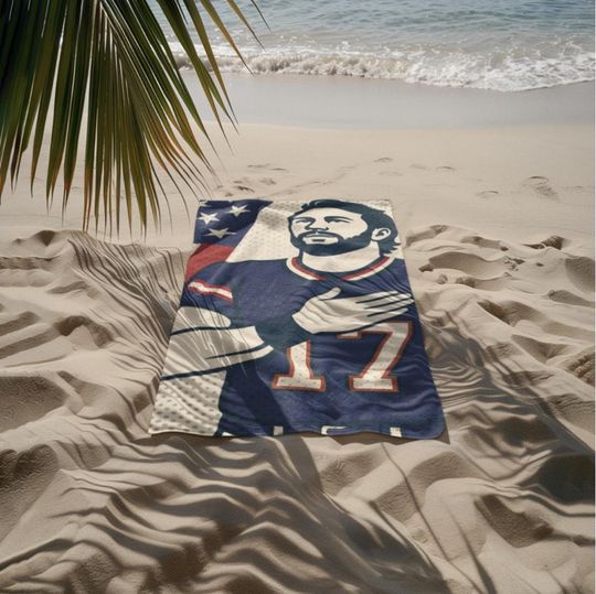 Discover Josh Allen Football Player Beach Towel with American Flag and Number 17