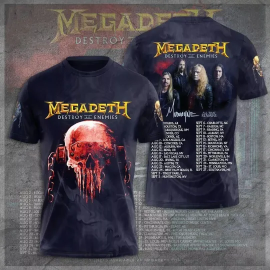 Discover Megadeth Rock Band 2024 Announces Destroy All Enemies Tour US Unisex 3D T-shirt