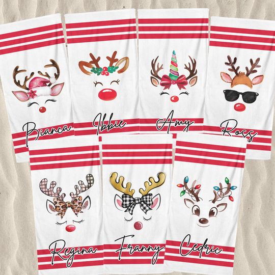 Discover Personalized Reindeer Beach Towel for Christmas