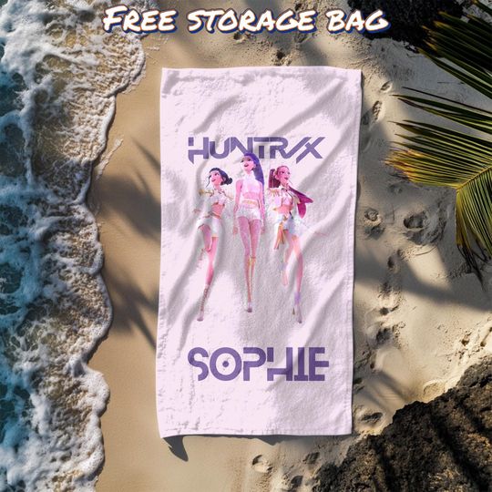 Personalized Kpop Huntrix Girls Beach Towel, Anime Girl with Name, Kpop Demon Hunters Bath Towel for Kids