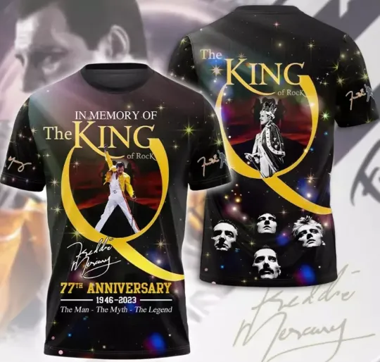 Discover Freddie Mercury 77 Anniversary 3D Shirt In Memory Of The King Of Rock