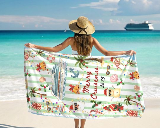 Discover Merry Cruisemas 2025 Christmas Cruise Beach Towel