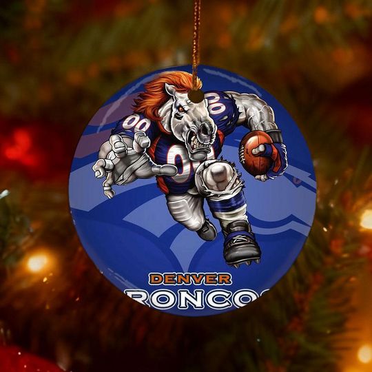 Denver Broncos Christmas Ornament, Double sided Ceramic, Mighty Football Horse Keepsake, Unique football Fan Gift
