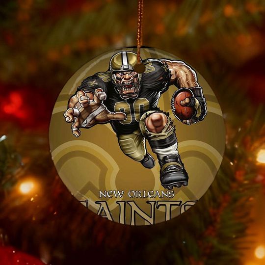 New Orleans Saints Christmas Ornament, Double sided Ceramic, Fierce Football Player Keepsake, Unique football Fan Gift
