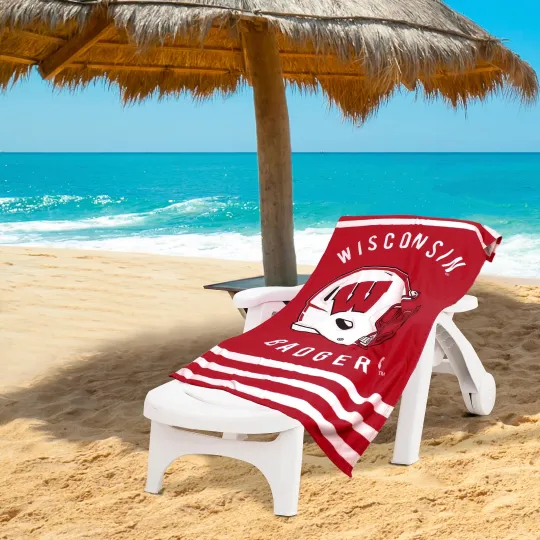 Discover Northwest NCAA Wisconsins Badge Stripes Beach Towel, 30" x 60"