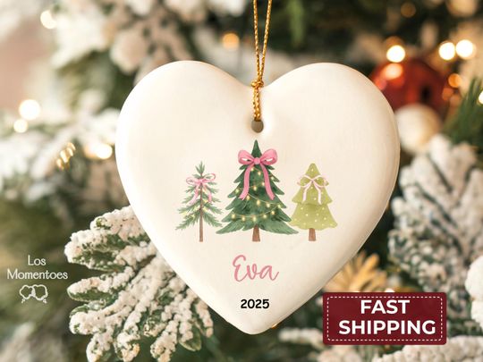 Discover Personalized Teen Girl Ornament 2025 Cute Pink Christmas Tree Heart Keepsake, Holiday Gift for Teen or Daughter, Girly Coquette Ornament