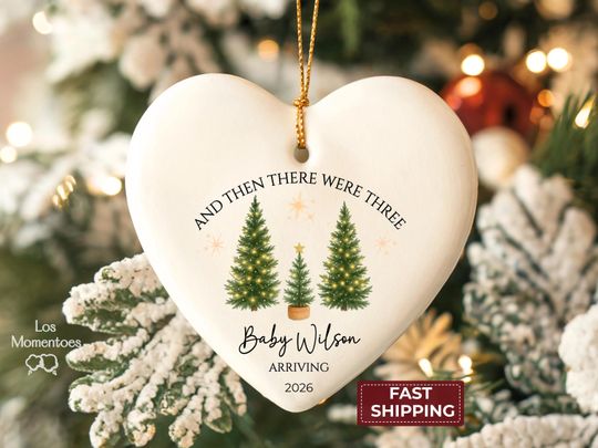 Discover Baby Announcement Ornament Personalized 2025 Family of 3 Ornament, Pregnancy Announcement Gift, Expecting Parents Christmas Heart Keepsake