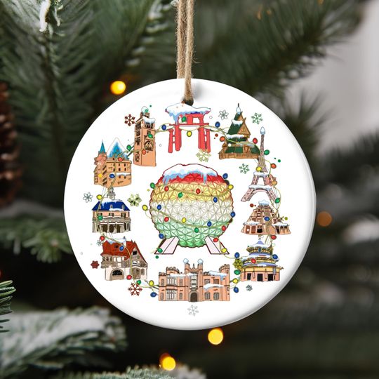 Discover Disney Epcot Christmas Ornament, Disney World Epcot Center Decor, Joy to the World Ornament, Custom Xmas Family Holiday Ornament