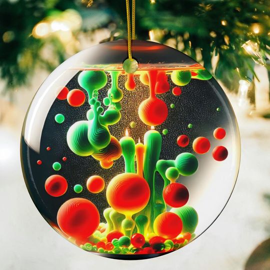 Discover Retro Lava Lamp Style Christmas Ornament: Printed Design on Flat Ceramic