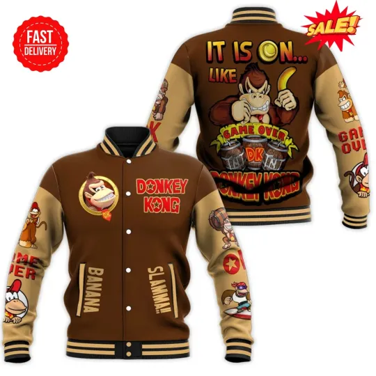 Donkey Kong Game Over AOP Baseball Jacket All Over Print