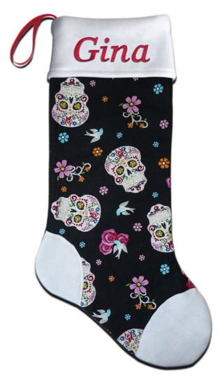 Discover NEW Personalized Glitter Skull Skeleton Christmas Stocking Embroidered