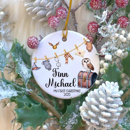 Discover Personalized Ceramic Christmas Ornament, Baby Wizard Christmas Ornament, Wizard ornament, 1st Christmas Ornament, Personalized keepsake