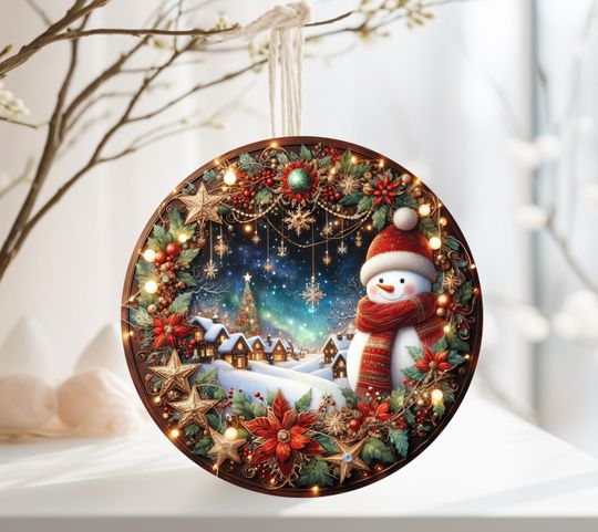 Elegant Snowman Round Design Great for Sublimation onto Metal Signs, Ceramic, Ornaments, Etc.