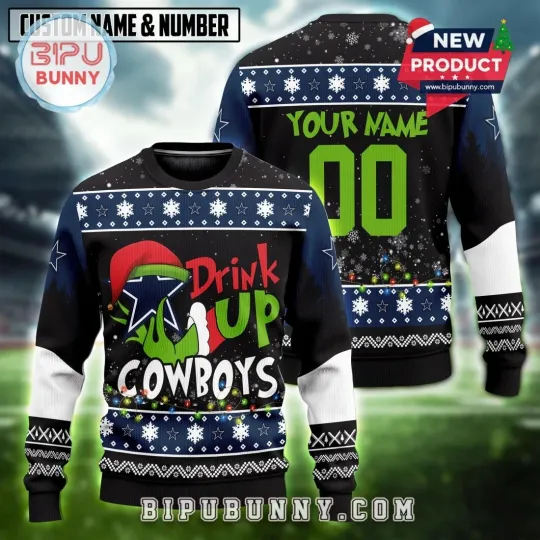 Discover funny character Drink Up Cowboys Football Team Ugly Christmas Sweater