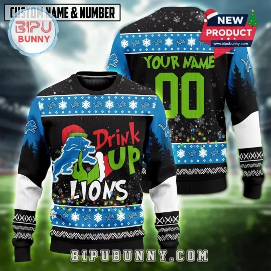 Discover funny character Drink Up Lions Football Team Ugly Christmas Sweater