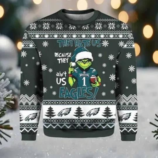 Discover They Hate Us Because They Aint Us Eagles Christmas Ugly Sweater
