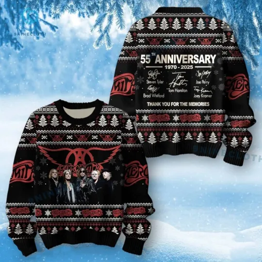 Ugly Christmas Sweater Aerosmith 55th Anniversary 1970-2025,Gift Idea For Fans
