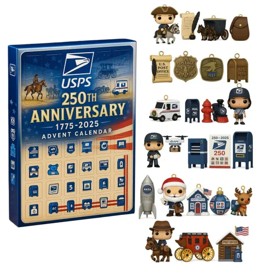 Discover 2025 Postal Service 250th Anniversary Acrylic Advent Calendar, 24 Days Mini Ornaments, 2D Flat Decor