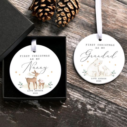 Discover Personalised Baby's First Christmas Ornament, First Christmas As My Grandad Grandpa Nanny Nanna, New Grandparent Tree Decoration Bauble