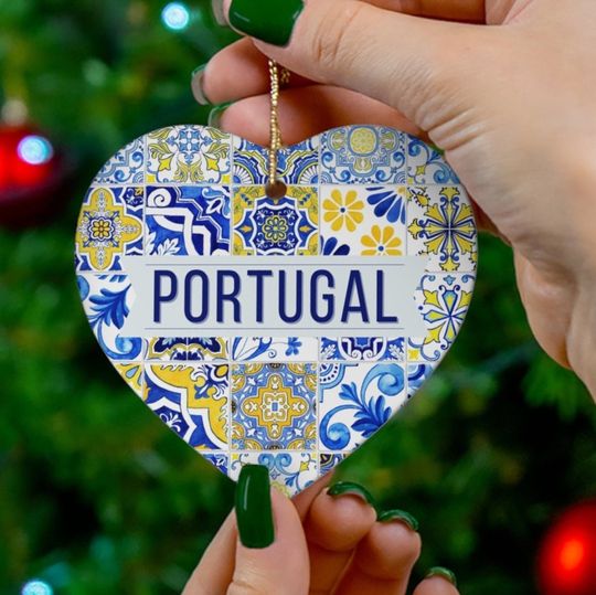 Custom Portuguese Tile Ornament, Christmas Tree Decor, Family Name Ornament, Portugal Gift, Mediterranean Style Ceramic Decoration