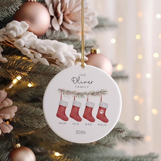 Discover Personalised Stockings Family Christmas Ceramic Bauble, Family Christmas Ornament, Christmas Tree Decor, Keepsake Ornament 2024
