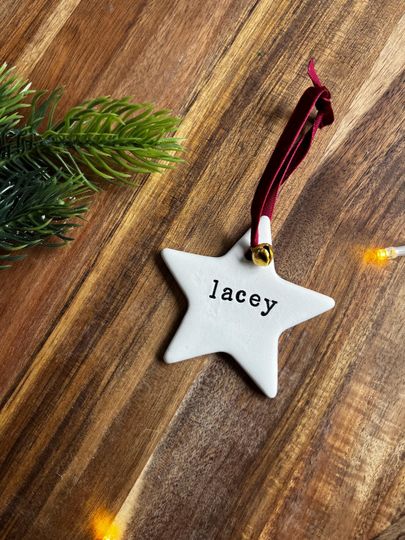 Discover Personalised Star Christmas Tree Decoration Ornament, Handmade Clay Bauble