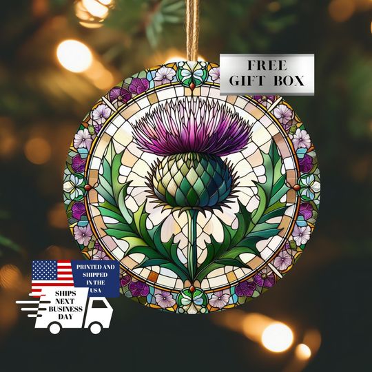 Discover Scotland Thistle Faux Stained Glass Ceramic Ornament: Scottish Keepsake
