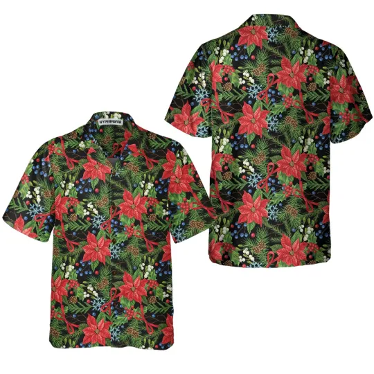 Discover Merry Christmas Winter Plants Hawaiian Shirt Floral Christmas Hawaiian Shirt