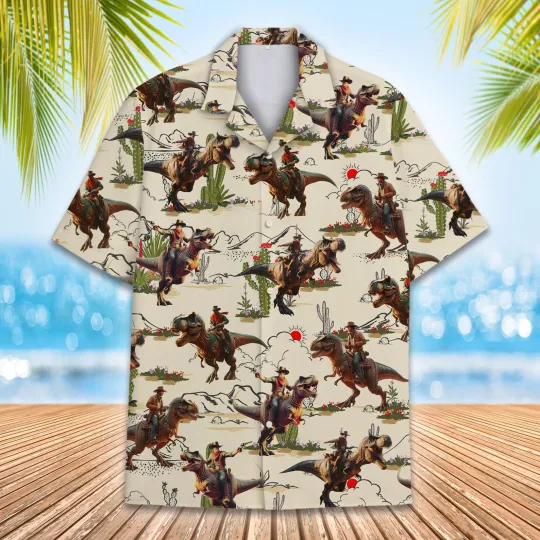 Discover Western Cowboy Dinosaur Hawaiian Shirt for Men and Women