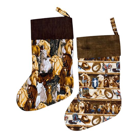 Discover Horse Christmas Stocking, Western, Cowboy Boots, Saddle, Christmas Decor, Holiday, Washable