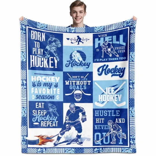 Discover Hockey Gifts for Boys 8-12 Ice Hockey Fleece Blanket