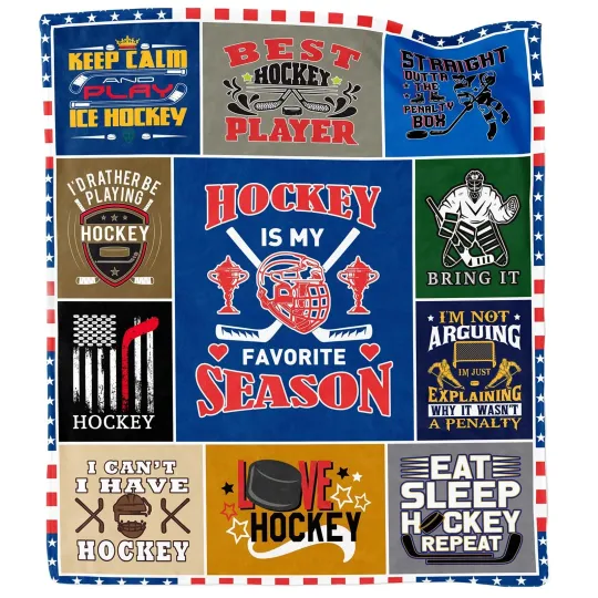 Discover Hockey Blanket, 50x60, Soft Flannel Throw, Gifts, Boys, Men, Players, Teams