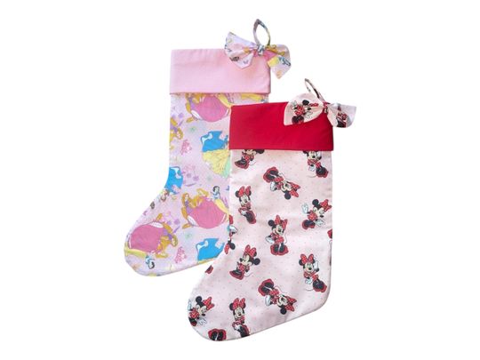 Discover Disney Christmas Stockings, Minnie Mouse, Disney Princess, Snow White, Belle, Cinde, Tiana, Rapunzel, Bows, Christmas Decor, Washable