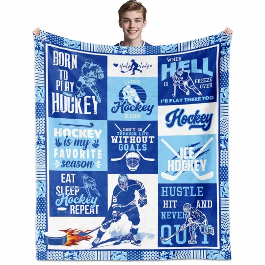 Discover Ice Hockey Fleece Blanket Hockey Gifts for Boys 8-12 Hockey Lovers