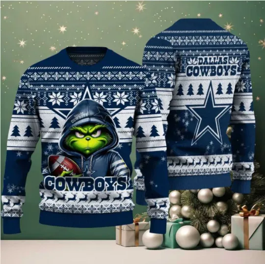 Discover Dallas Football Team Inspired Ugly Christmas Sweater Holiday Pullover