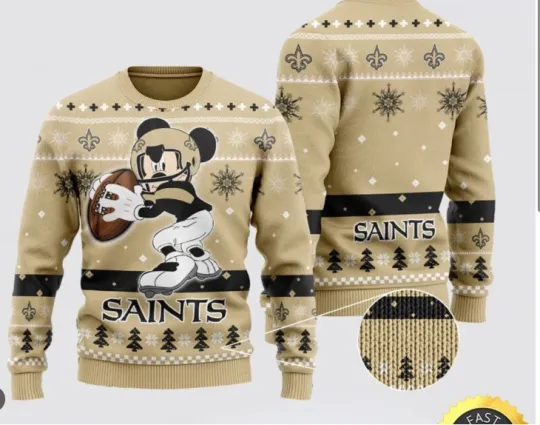 Discover New Orleans Football Inspired Mickey Mouse Holiday Ugly Christmas Sweater Unisex