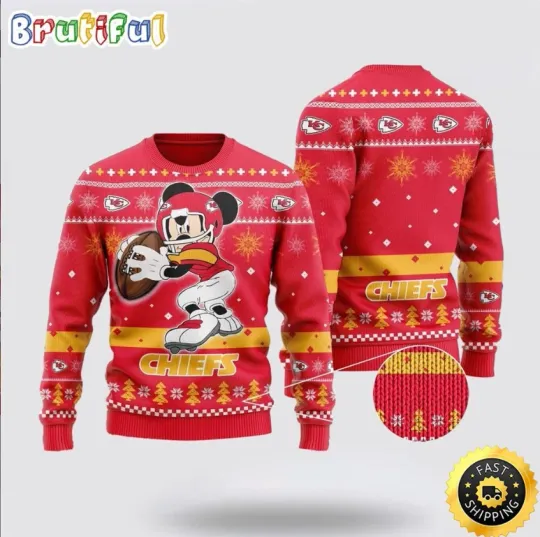 Discover Kansas City Football Inspired Mickey Mouse Holiday Ugly Christmas Sweater Unisex