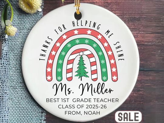 Teacher Christmas Ornament - Personalized Rainbow Teacher Christmas Ornament - Teacher Appreciation Gift - New Teacher Gift
