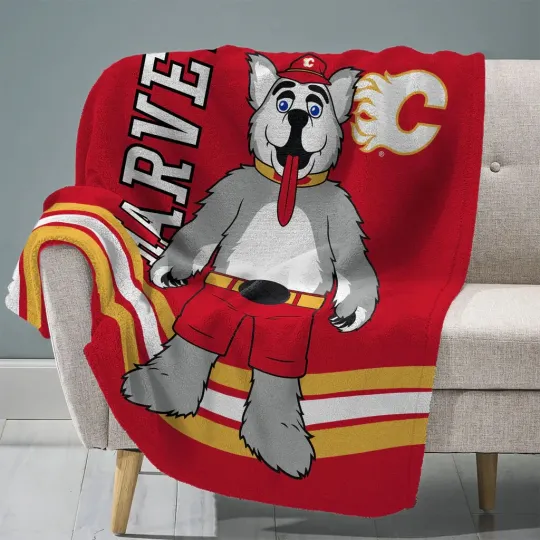 Discover Sleep Squad Calgary Flames Harvey the Hound Mascot Fleece Blanket
