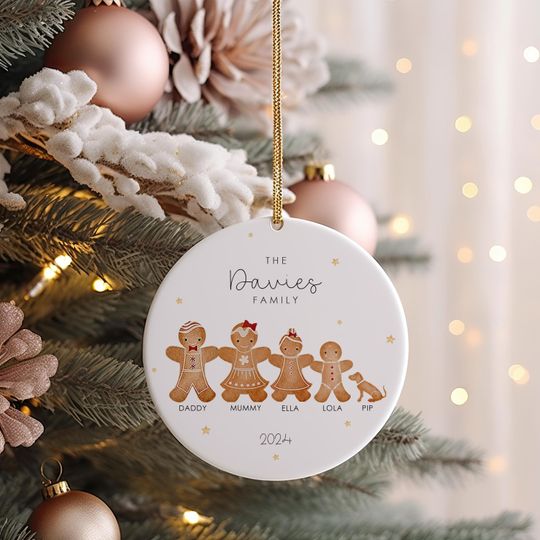 Personalised Gingerbread Family Christmas Ceramic Bauble, Family Christmas Ornament, Christmas Tree Decor, Keepsake Ornament 2024