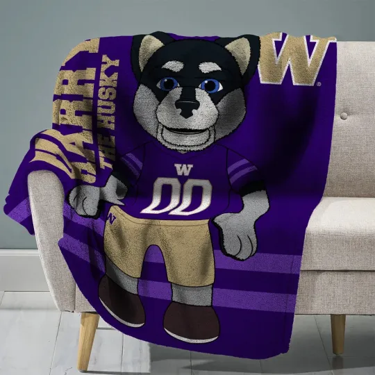 Discover Sleep Squad Washington Huskies Harry the Husky Mascot hockey Blanket